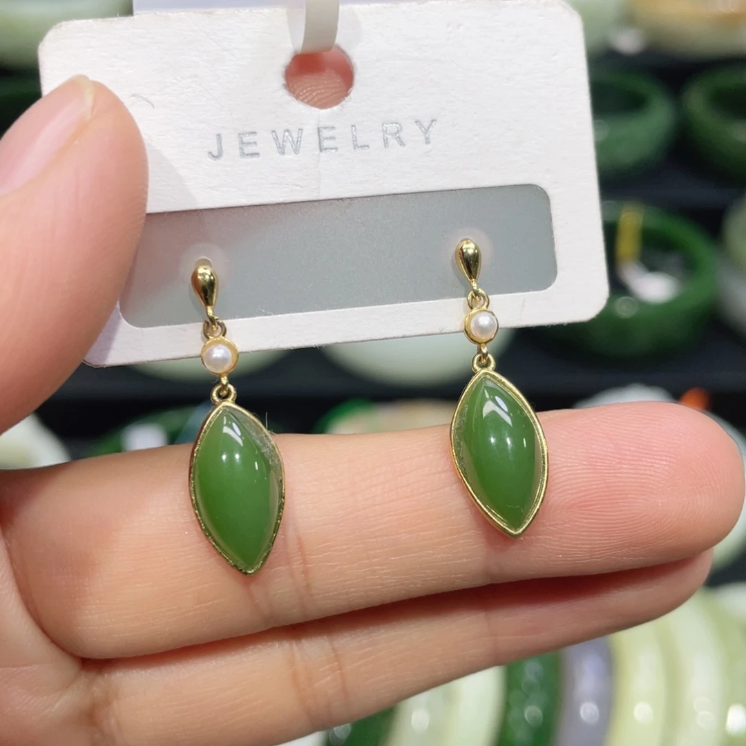 银S925镶嵌和田玉耳饰