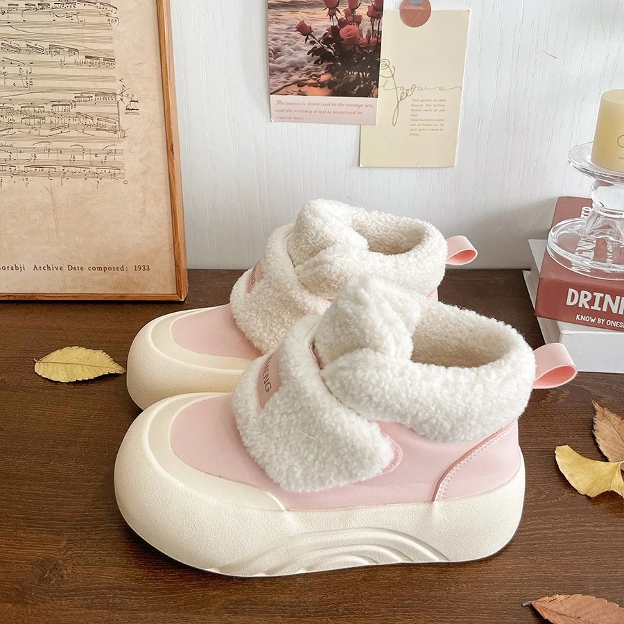 高帮厚底加绒新款冬季chic小众大头棉鞋女鞋面包