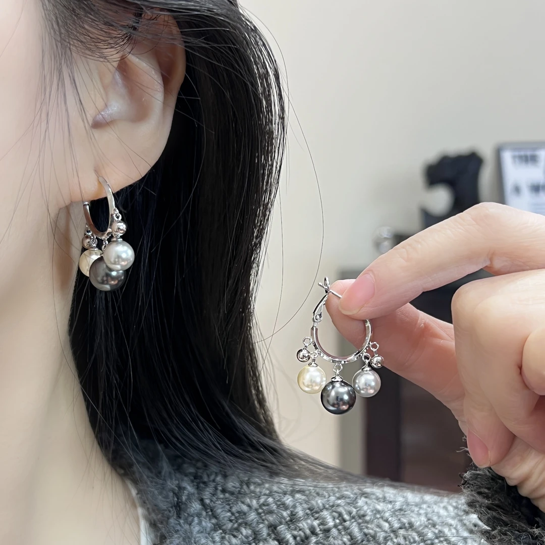 黑糖【耳饰】秋冬百搭复古高级灰渐变珠珠流苏耳扣耳环E1933