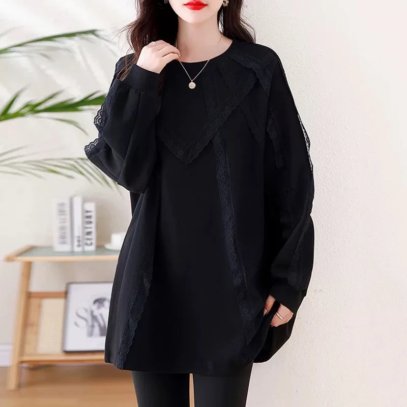 欧货～拼接款圆领长袖连衣裙，宽松大版型，均码