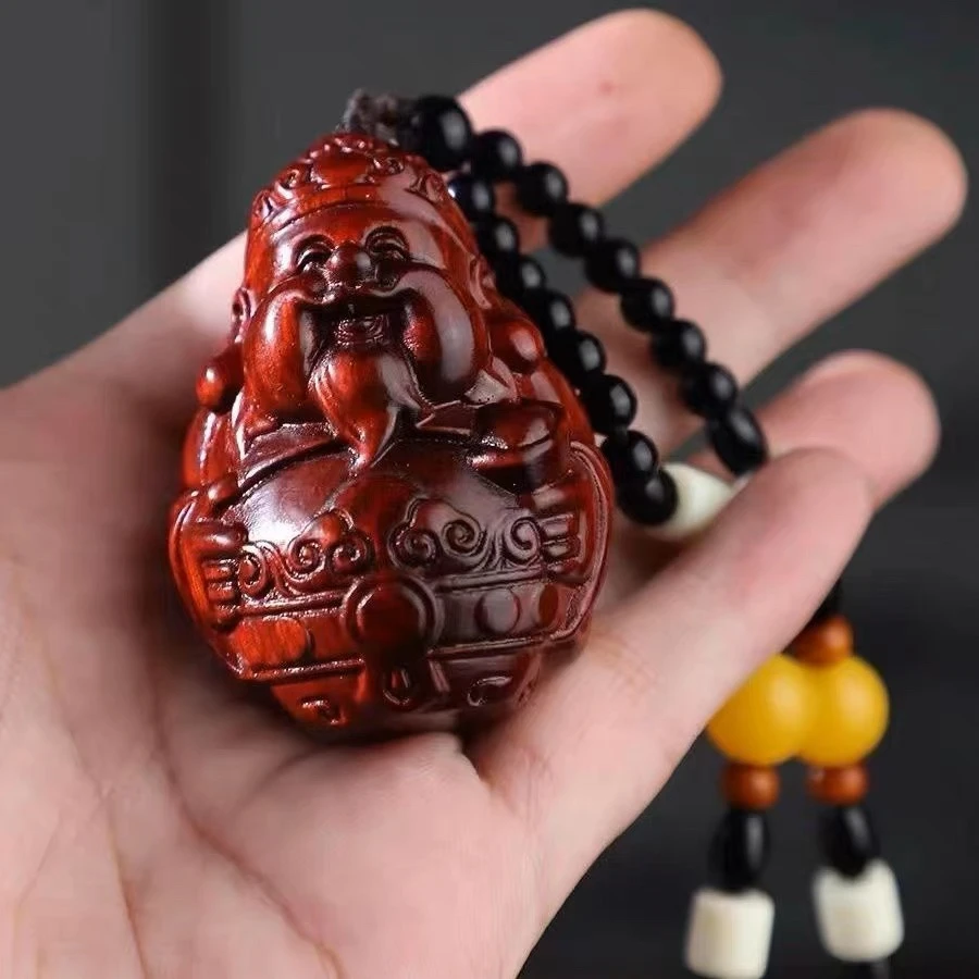 小叶紫檀手工木雕财神爷手把件男随身把玩件禅意摆件文玩把件