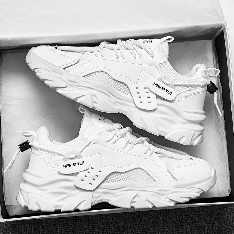 男鞋夏季透气2025新款休闲黑色运动鞋网面厚底增高老爹工作鞋