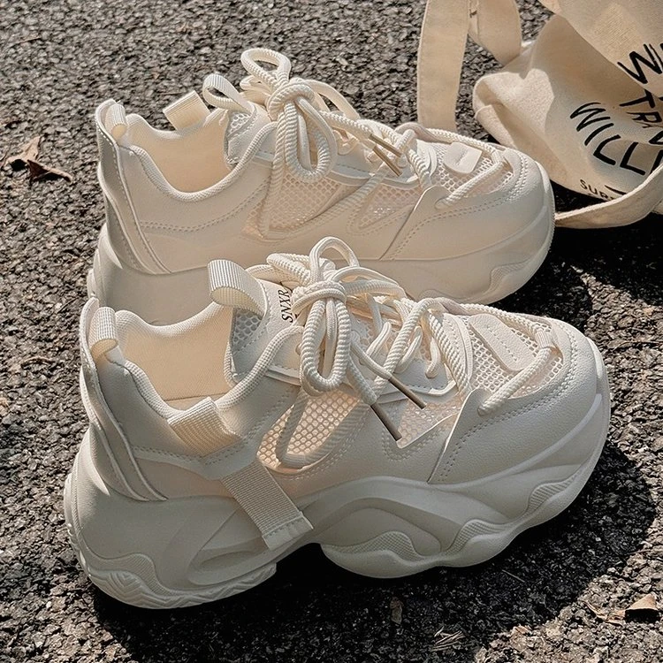 爆款透气网纱老爹鞋单网配裙子女款运动鞋厚跑步老爹鞋