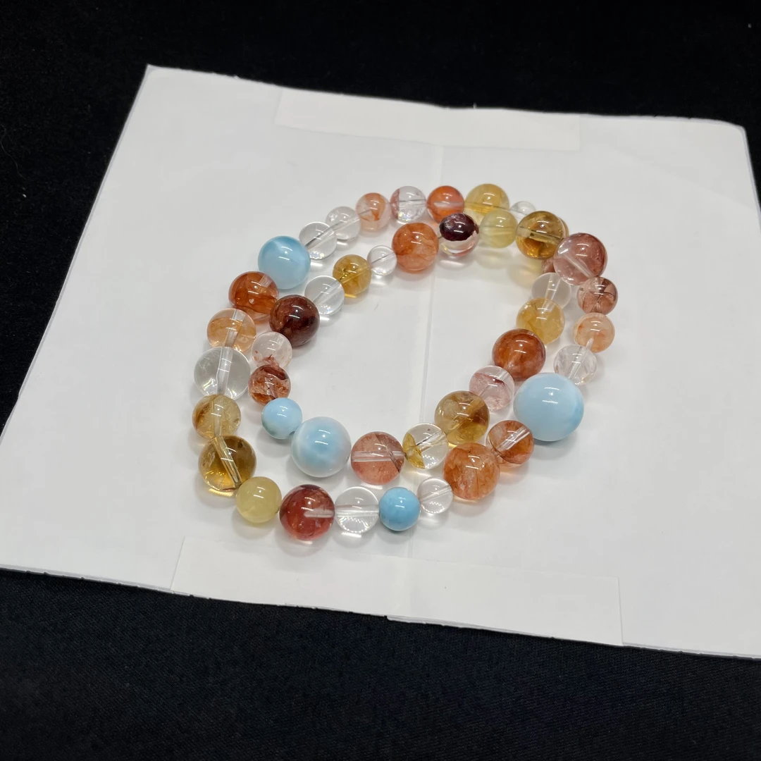 【落日冲浪】海纹石胶花白水晶金葡萄手串双圈 KT25060809