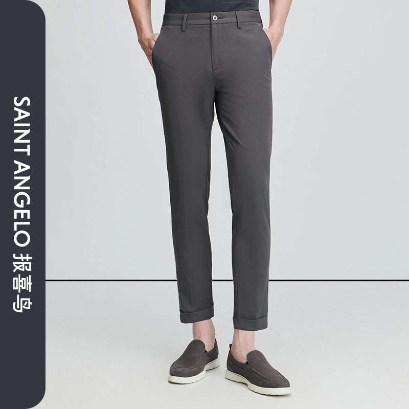 报喜鸟冬季新款时尚休闲男士纯色简约休闲裤百搭质感日常裤陨灰绿