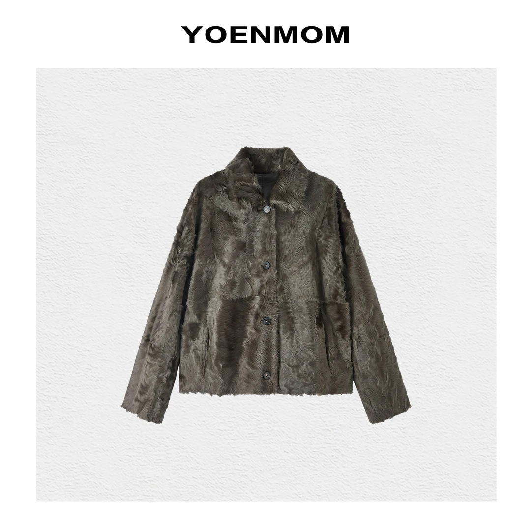 YOENMOM·姐妹花·小湖羊皮毛一体轻盈柔软高级光泽感气质翻领外套