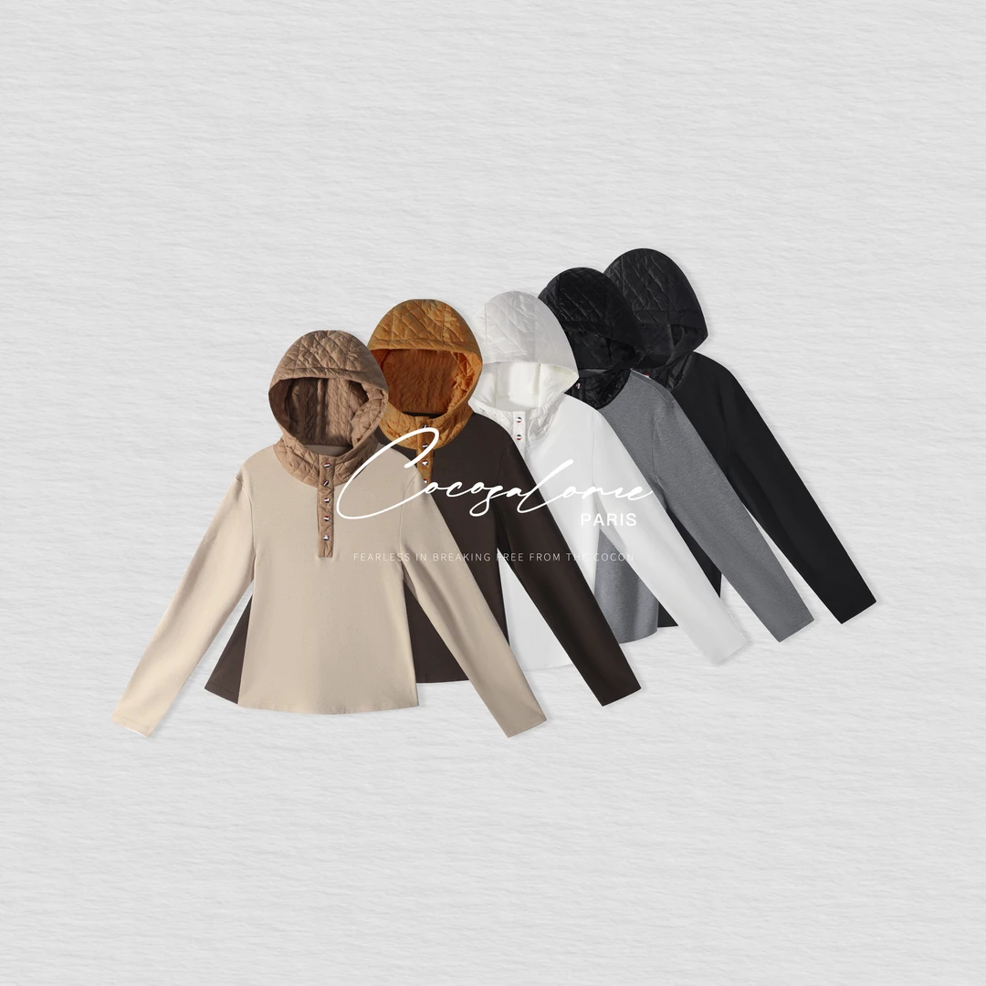 韩彬彬"秋日氛围"加绒设计感软糯亲肤连帽打底衫女保暖长袖2736-4