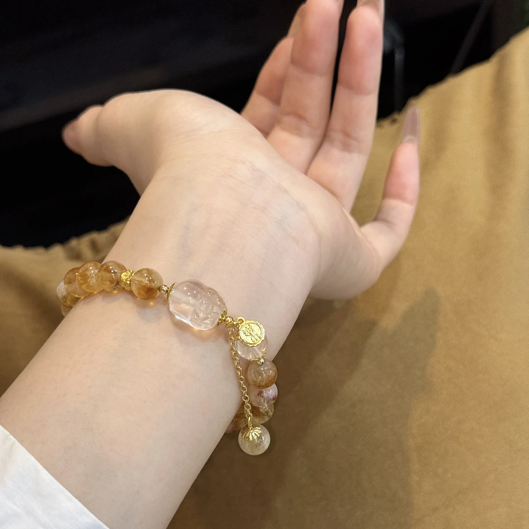 【小师妹】8.6mm黄塔金+白水晶+貔貅Z120