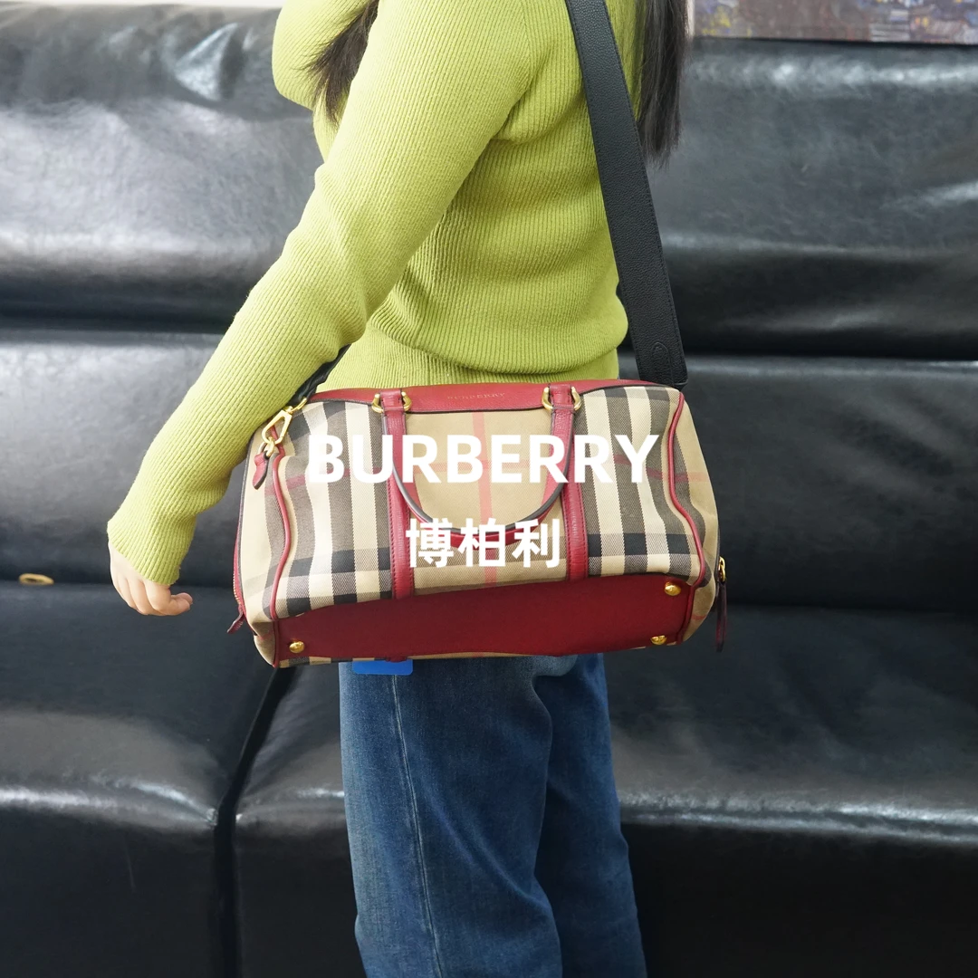 95新 BURBERRY/博柏利 巴宝莉 拼皮格纹枕头包/F3BB11620014/0014