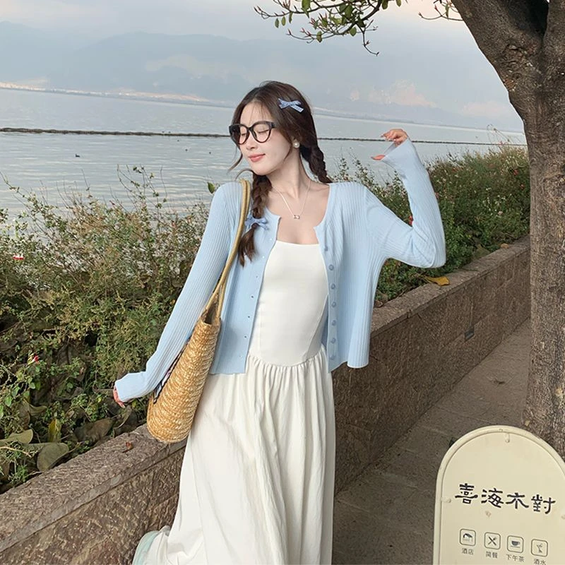 外搭开衫高级感配裙子女2025新款夏季薄款蓝色防晒针织外套小上衣