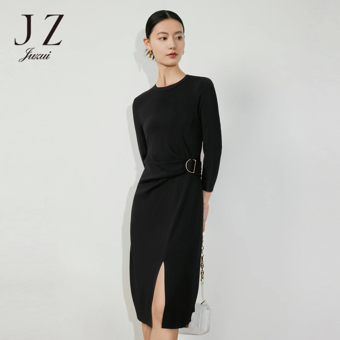 【丽公主专属】JZ-JTDC31404毛衫针织连衣裙女装春收腰开衩小黑裙