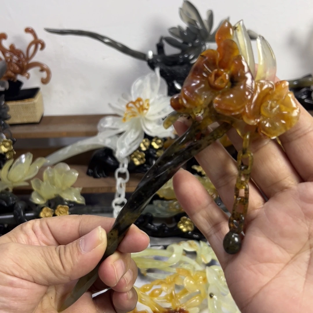 定制蛇纹石玉毛货发饰