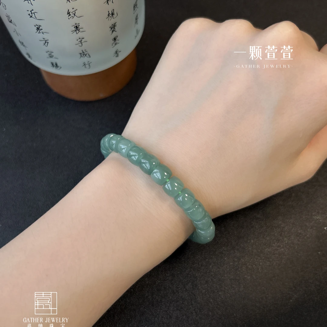 【一颗萱萱】天然翡翠直切手串630127精致百搭素圈冰透女款