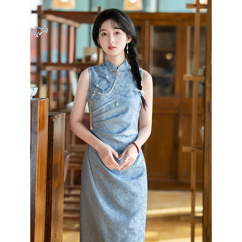 此去经年丨国风改良复古提花新中式收腰无袖旗袍连衣裙新日常穿女