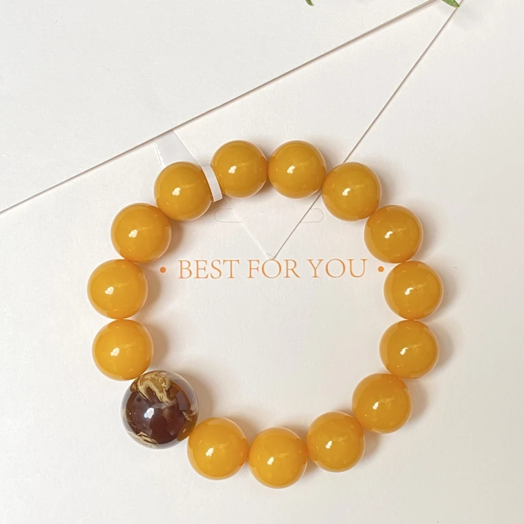 天然原矿鸡油黄蜜蜡蜜蜡圆珠手串