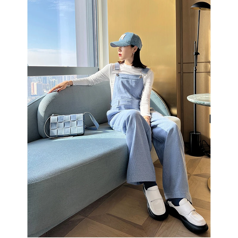 美洋MEIYANG【特卖捡漏】元气蓝背带裤 肌理编织阔腿连体长裤