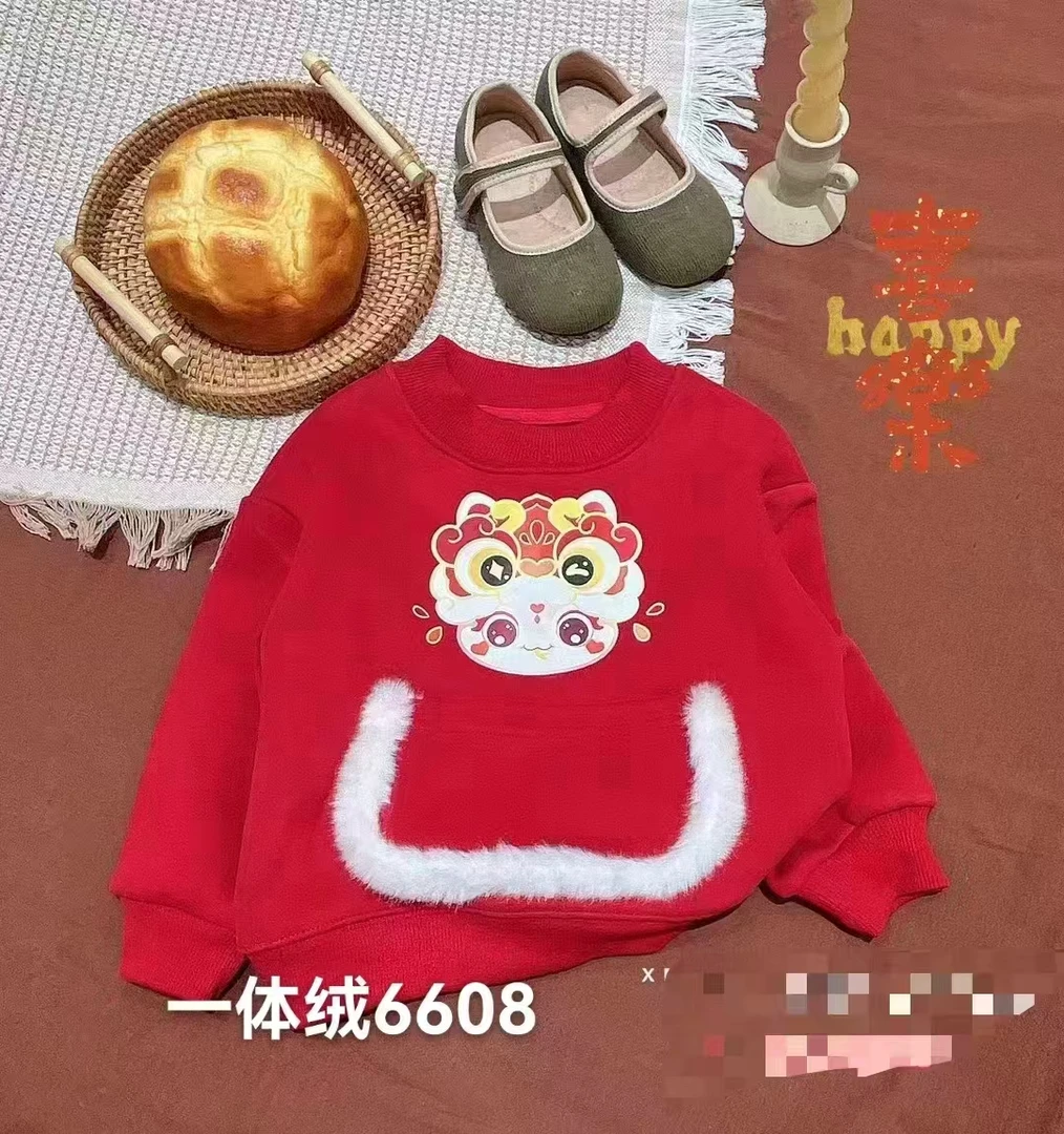 男宝女宝精品卫衣圆领保暖长袖时尚潮流儿童女童男童红色加绒加厚