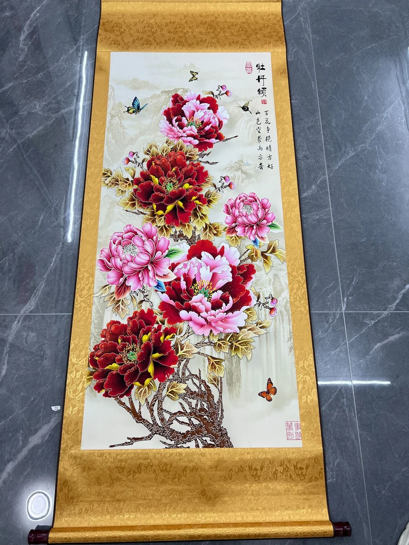 三尺（牡丹颂）160*55高清数字还原微喷 复刻 居家装饰挂画