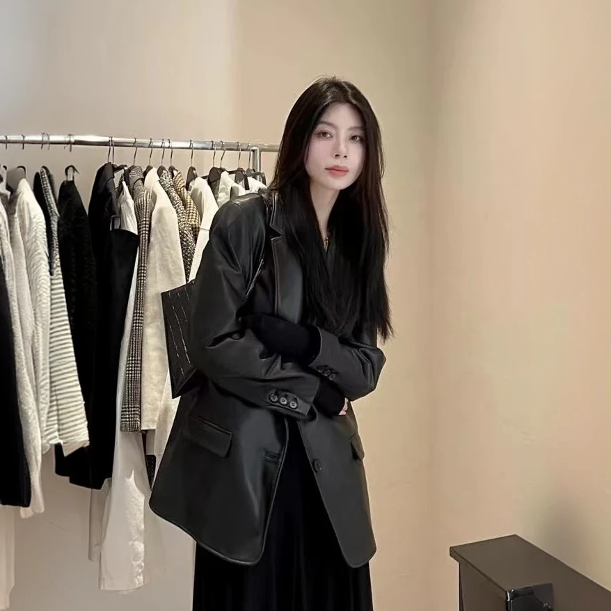 西服领设计感超好看皮衣2025春季新款PU复古休闲宽松显瘦气质外套