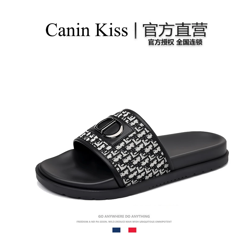 法国Canin Kiss官方正品轻奢拖鞋男士夏季休闲凉拖外穿软底一字拖