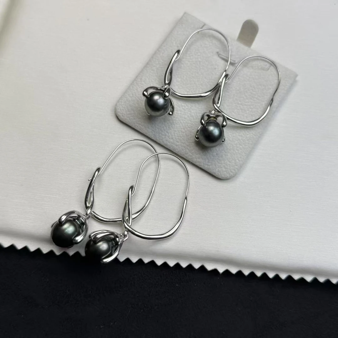 天然海水大溪地珍珠耳扣耳挂时尚设计款S925银多样性发货发一