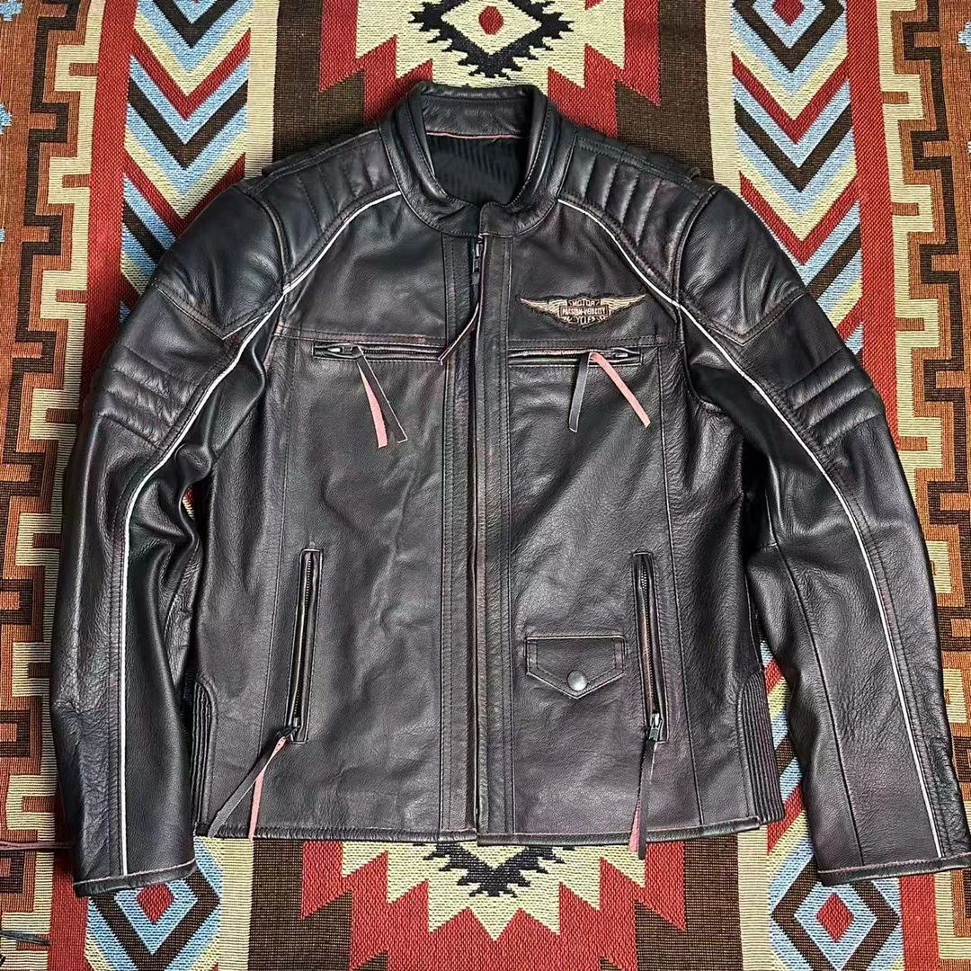 短款春季拉链皮衣休闲皮夹克小牛美式做旧时尚棕色茶心男士真皮