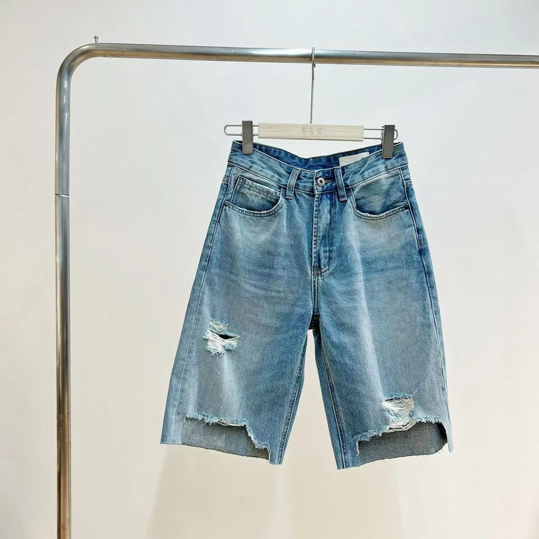 【秀秀新品 】下缺口夏季百搭显瘦牛仔六分裤休闲