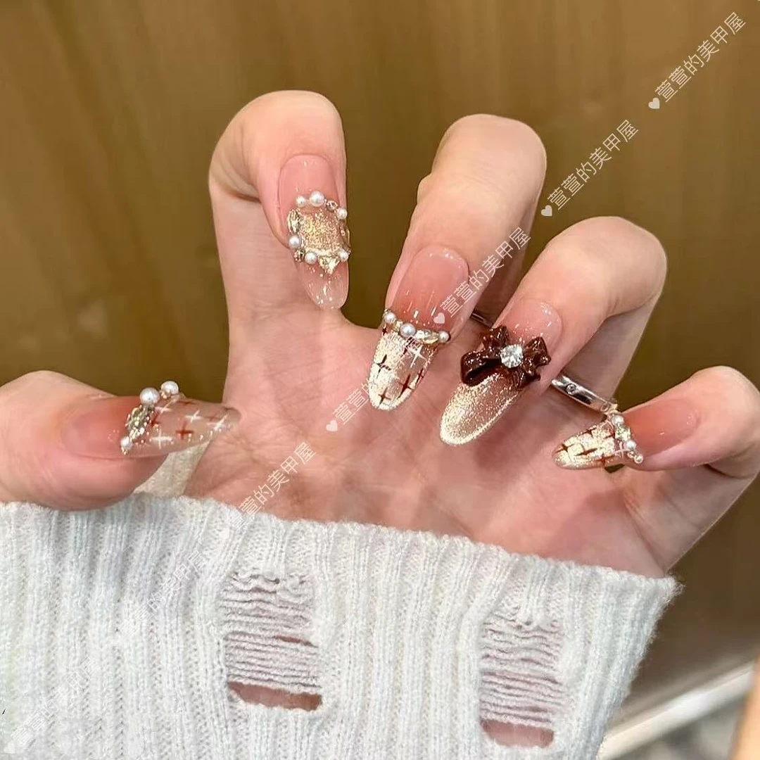 可可小香纯手工光疗美甲贴果冻贴片指甲穿戴甲简约梯形重复使用