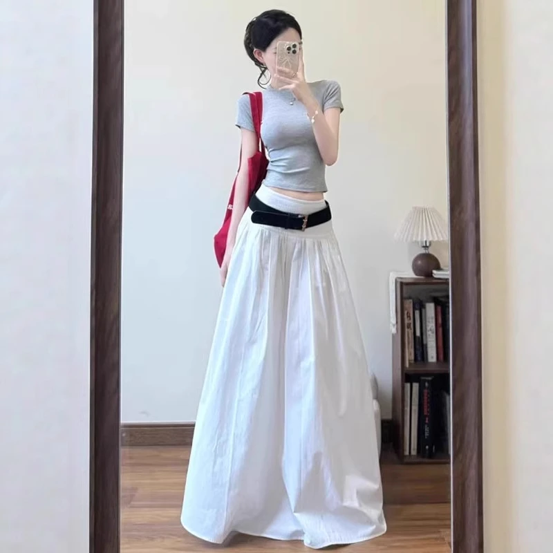 显瘦高腰时尚百搭休闲气质夏季白色拼接设计感小众法式风2025新款