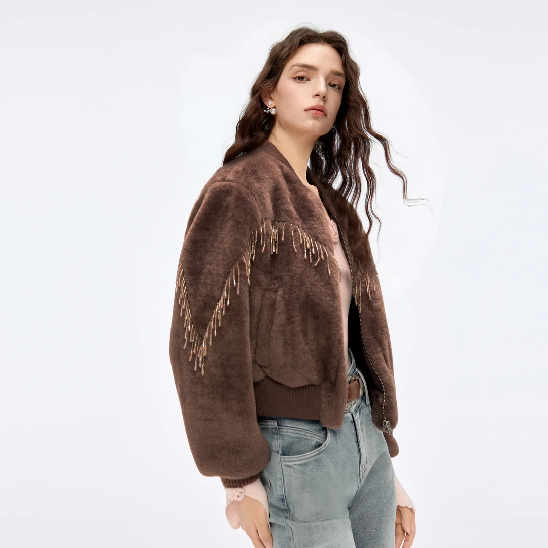 missCOCOON老钱风外套冬装流苏罗纹包边皮草