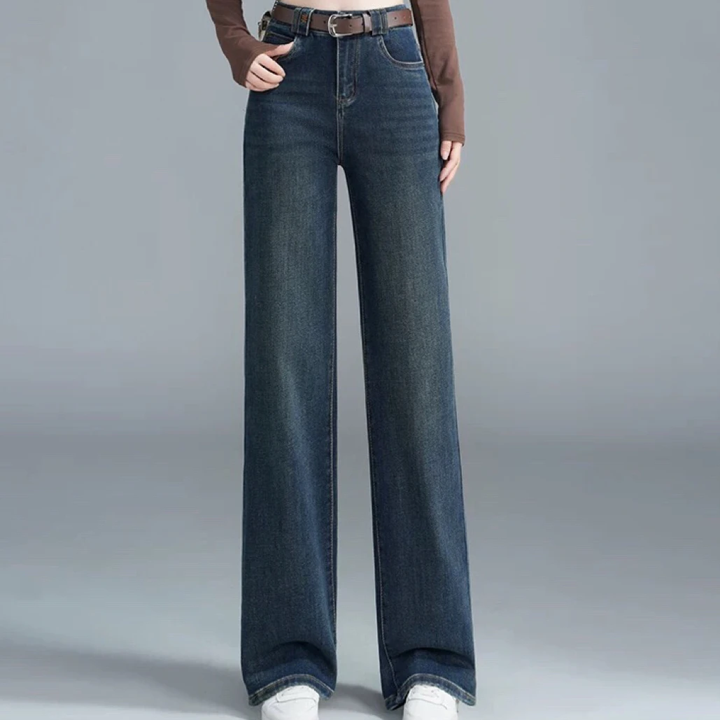 21711高腰加绒显窄版直筒牛仔裤女微弹（28裤长103左右腰围72左右）