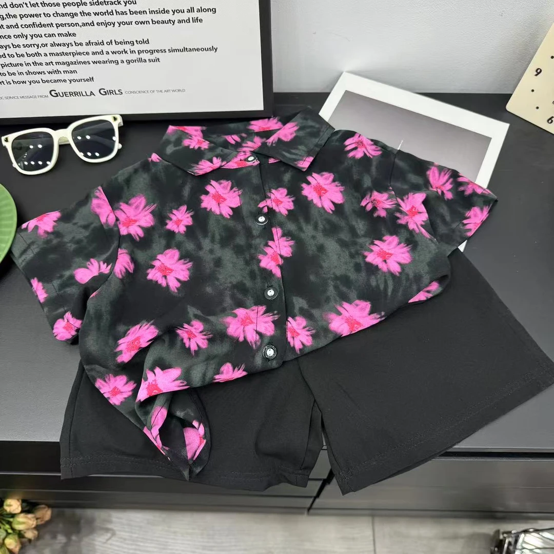 【浪漫随性】夏季儿童宽松短袖衬衫套装韩版印花凉爽冰丝套装度假风