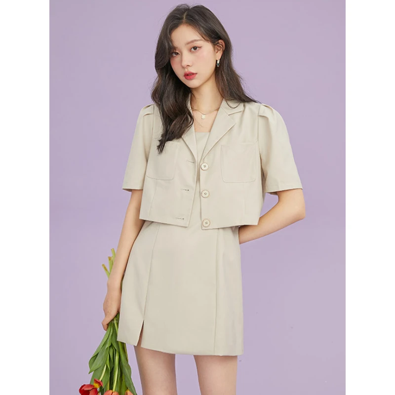 花苞袖短款西服外套吊带裙套装FM220 6281802