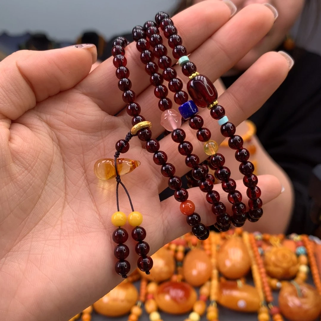 血珀手串未镶嵌天然