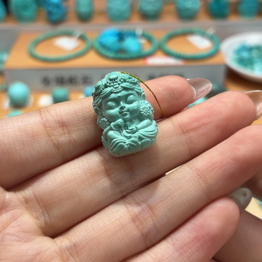绿松石未镶嵌珠宝奇石绿度母