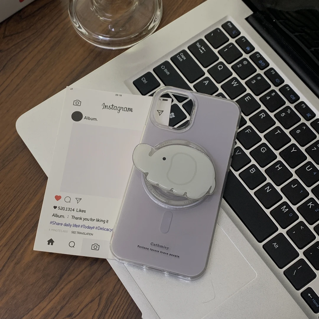 可爱小象烟灰紫适用苹果16pro/15华为/小米/oppo/磁吸支架手机壳