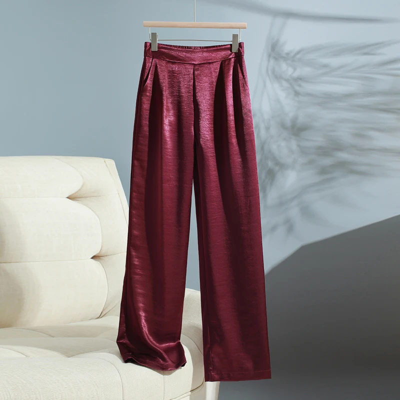 589夏季新款桑蚕丝高腰直筒阔腿裤简约百搭气质款