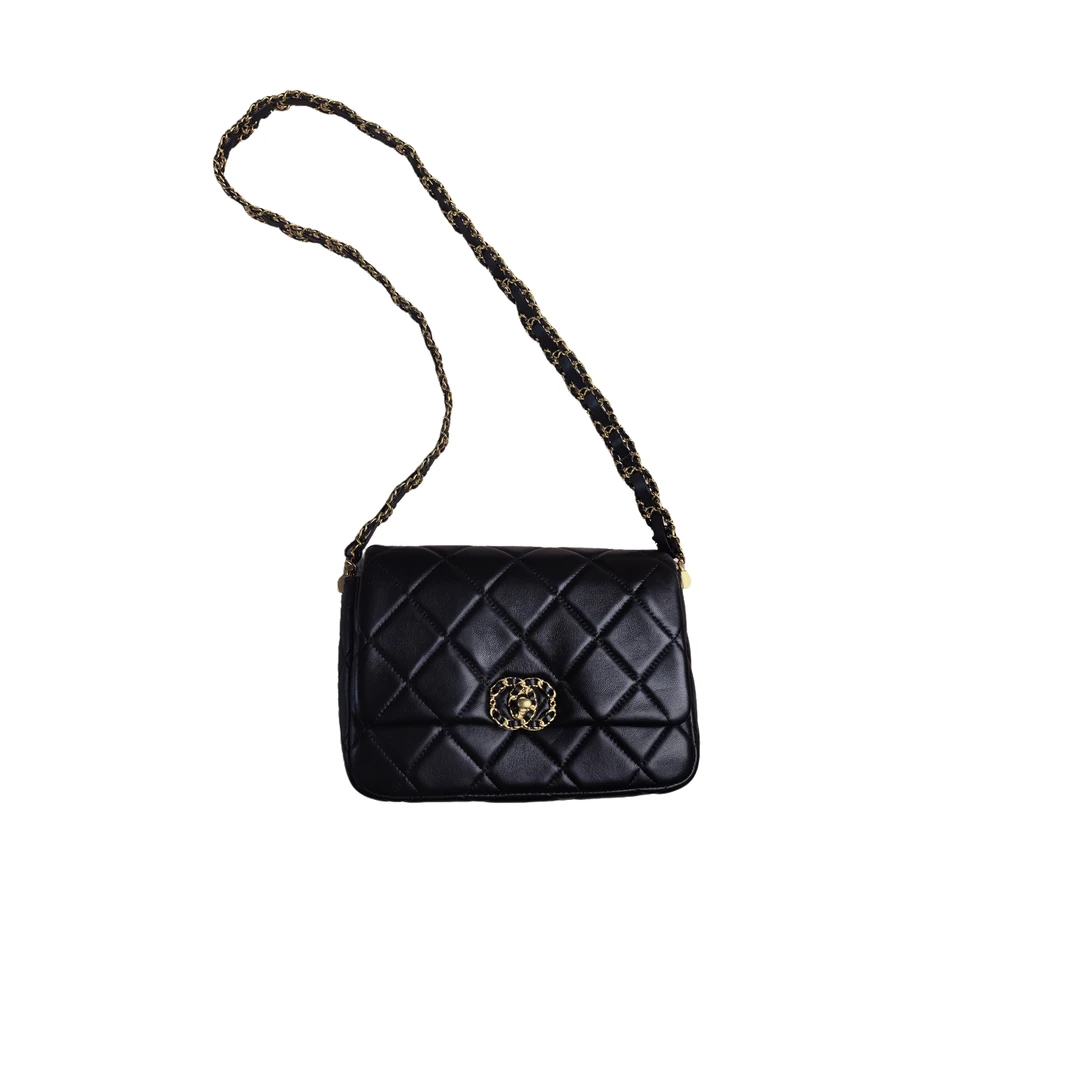 小香风菱格纹包包时尚宽链子单肩斜跨包