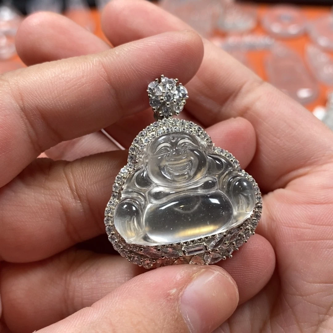 @****石英质玉银S925镶嵌颈饰佛公