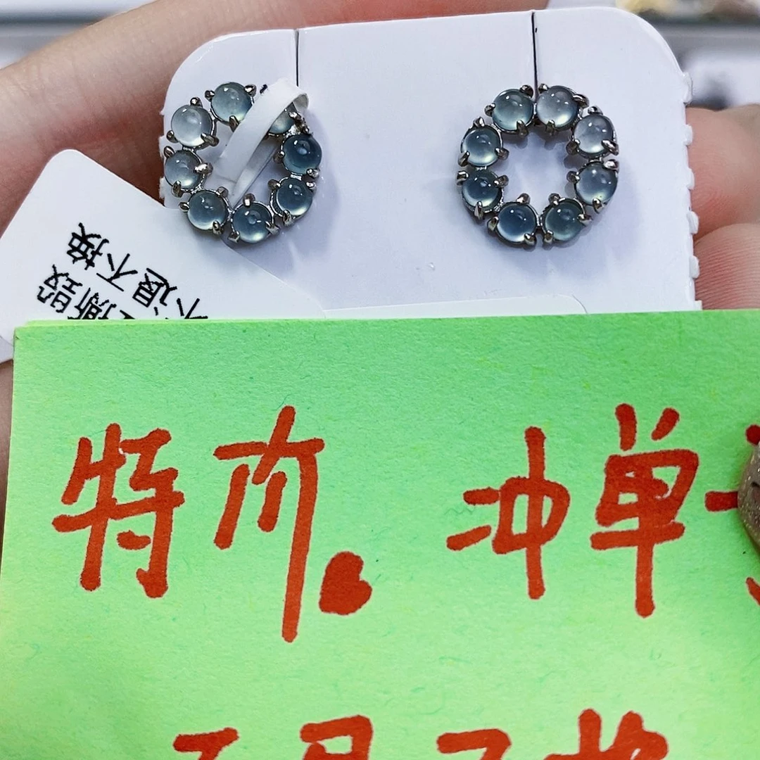 翡翠耳饰银S925镶嵌耳饰