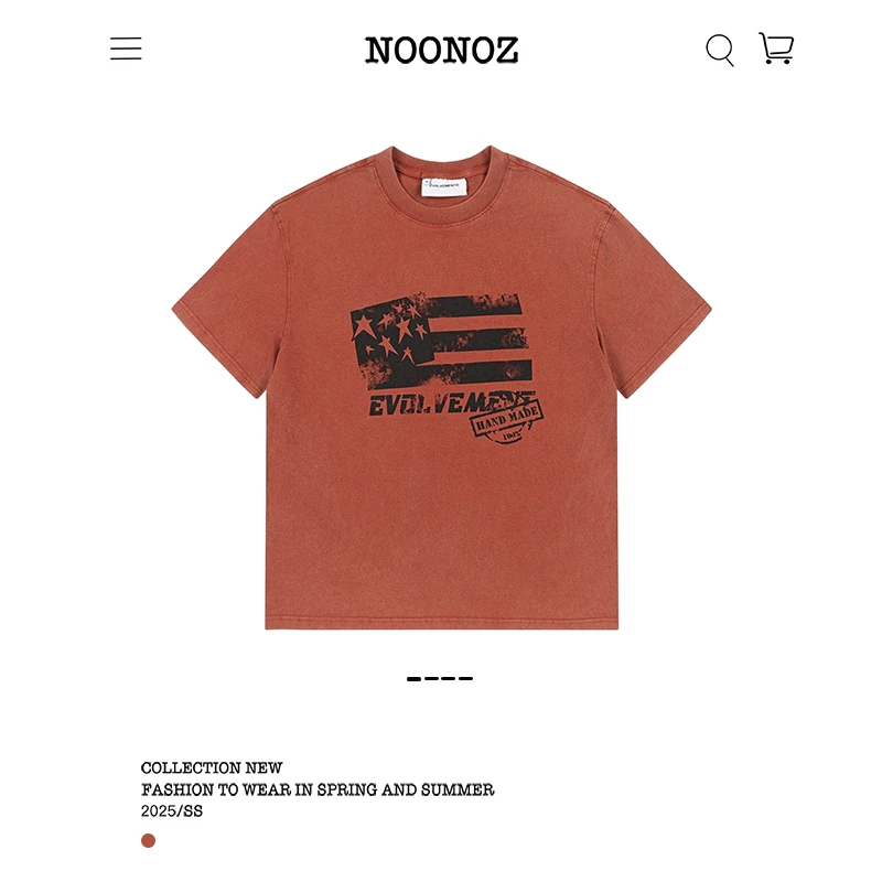 NOONOZ潮牌美式复古重磅星条旗印花短袖T恤男夏季水洗情侣装上衣