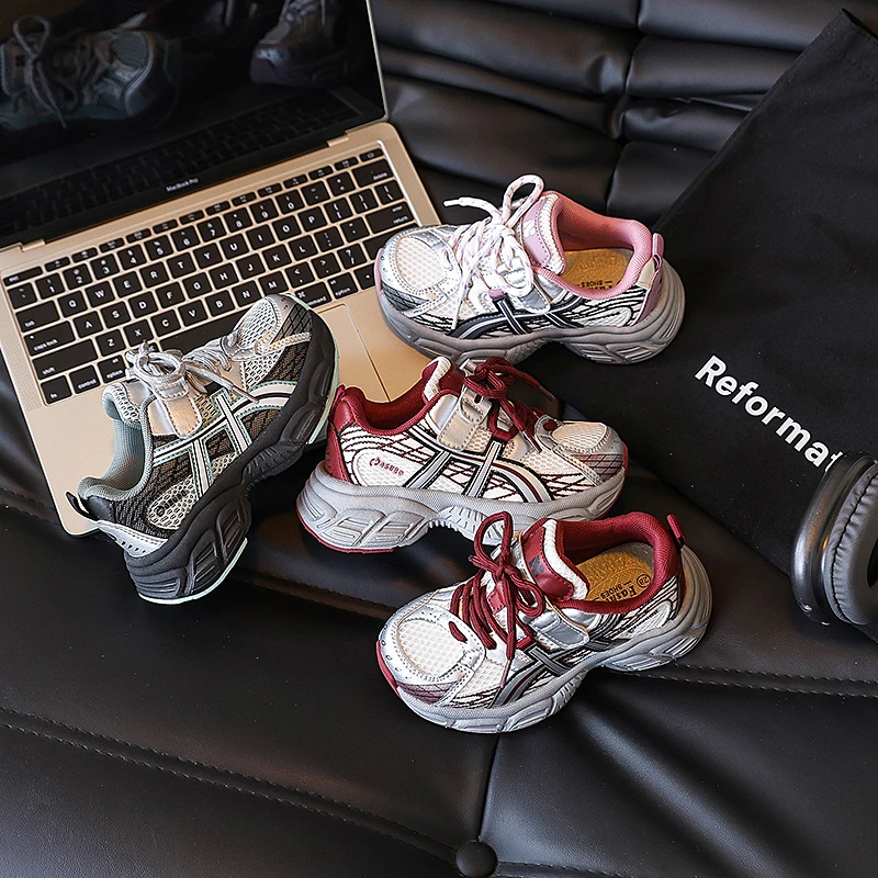 儿童运动鞋透气网面款2025春新款男女童鞋儿童魔术贴跑步鞋-2806