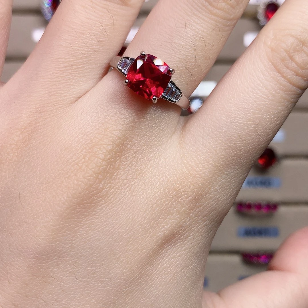红宝石戒指银S925镶嵌