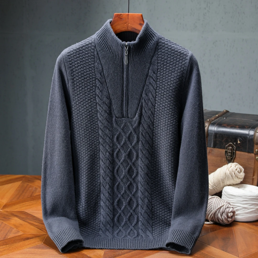 厚款半拉链羊绒衫纯色百搭爸爸装高领立领套头冬季男士保暖防寒