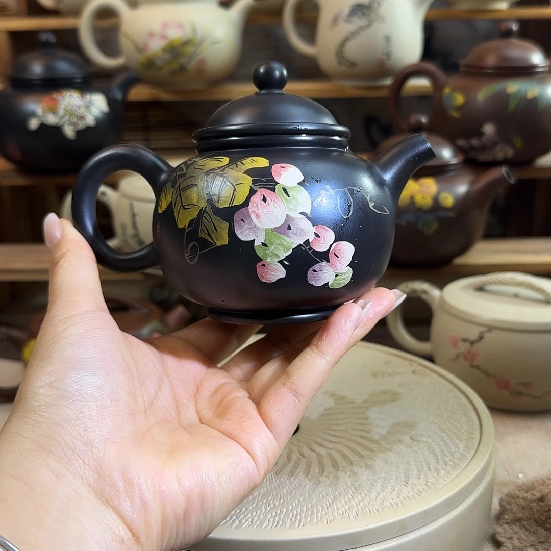 建水紫陶全品全手工彩填壶230cc