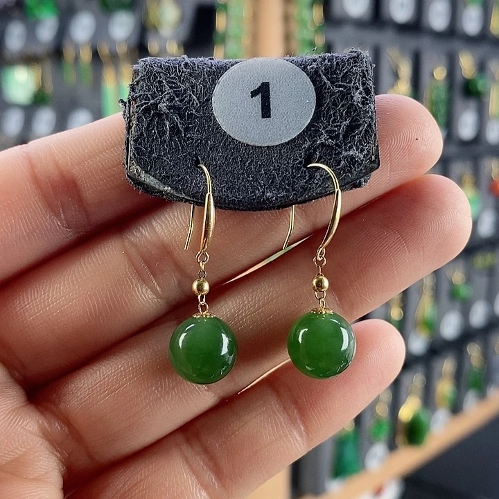 和田玉耳饰18K金镶嵌