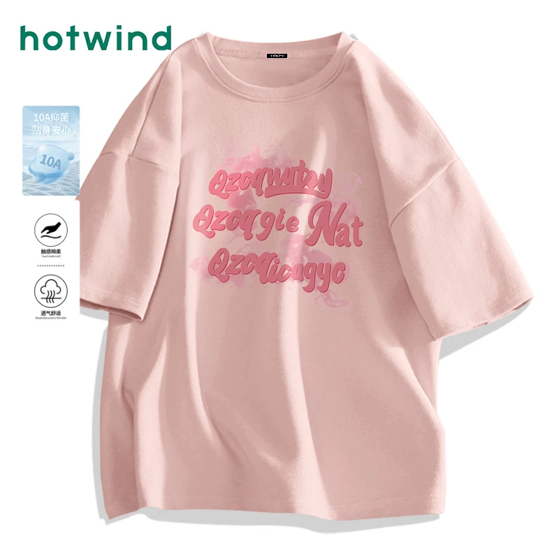 Hotwind/热风小众印花短袖气质女短袖T恤2025夏季新款纯棉设计感