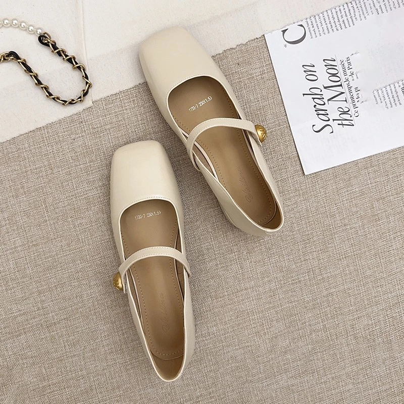 法式复古粗跟玛丽珍鞋女2025春季新款方头一字带单鞋配裙子小众鞋