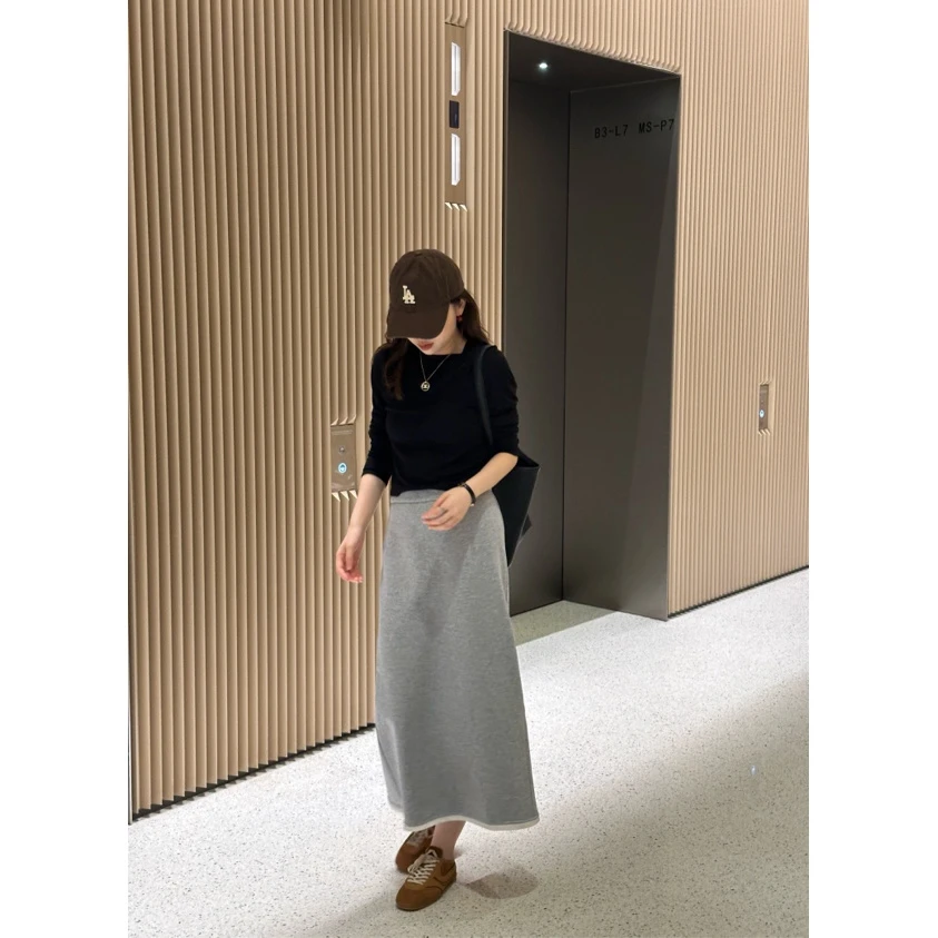 【博主半裙】MEGANLE 高腰直筒拼接A字卫衣半身裙2024114