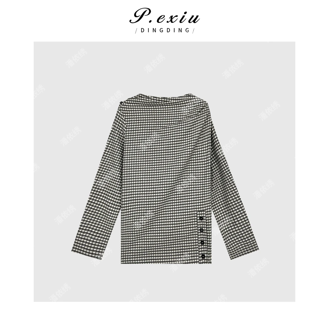 韩系复古时髦格纹长袖衬衫Q6544